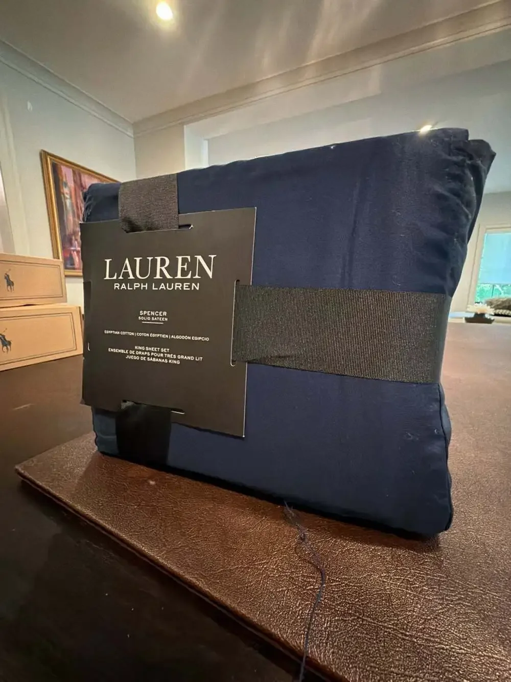 Lauren Ralph Lauren Spencer Solid Cotton Sateen 4pc. King Sheet Set, Navy NEW